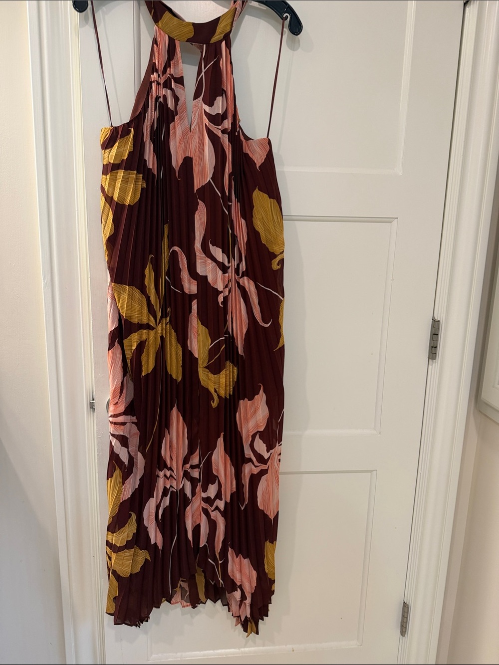 Steve Madden Burgundy Halter Midi Dress with Pink & Mustard Floral Print
